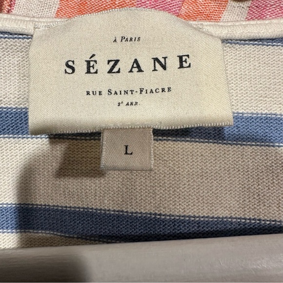 Sezane Colette Mariniere Long-Sleeved in Vintage Blue and Ecru Organic Cotton - Picture 5 of 6